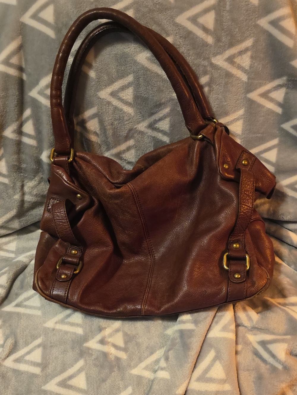 ABRO Classic Brown Leather Hobo Shoulder Bag